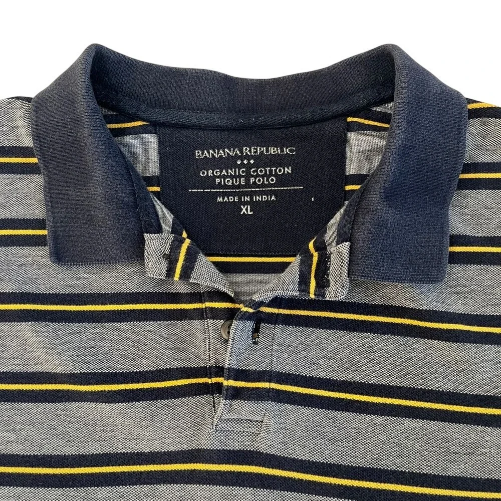 Banana Republic Mens Vintage XL Blue/Yellow Striped Polo Shirt, Banana‎ 216